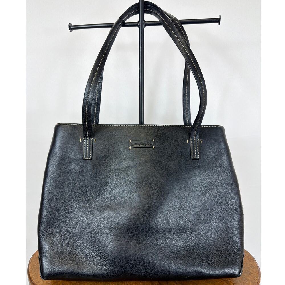 Vintage 90's Norm Thompson Black Large Leather Shoulder Bag Laptop Handbag